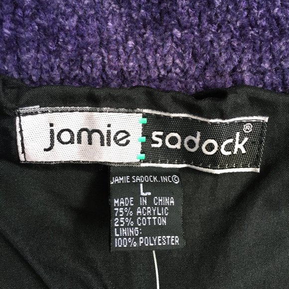 NWT Vintage Jamie Sadock Black & Purple Retro Print Chenille Zip Up Jacket Large - Picture 5 of 7